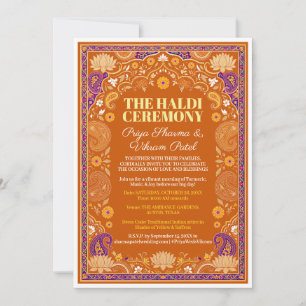 Haldi-Funktions-Einladung Orange Lila Floral Einladung
