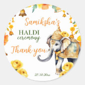 Haldi Indian wedding elephant yellow flowers favor Runder Aufkleber (Vorderseite)