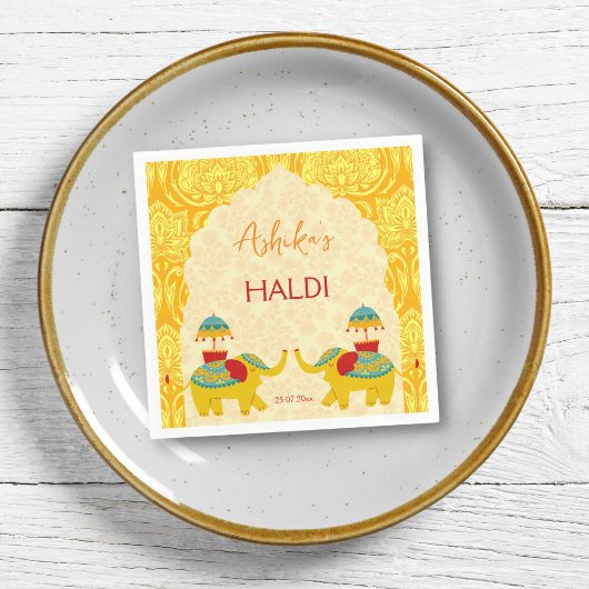 Haldi-Indische Hochzeitelefanten gelb Serviette