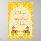 Haldi indische Hochzeitelefanten gelbes Begrüßungs Poster (Vorne)