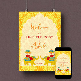 Haldi indische Hochzeitelefanten gelbes Begrüßungs Poster