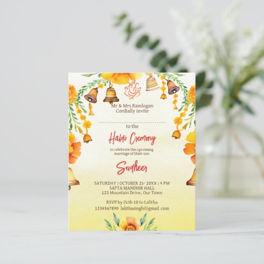 Haldi Marigolds Glocken indische Hochzeitsbudget e (Stehend Vorderseite)