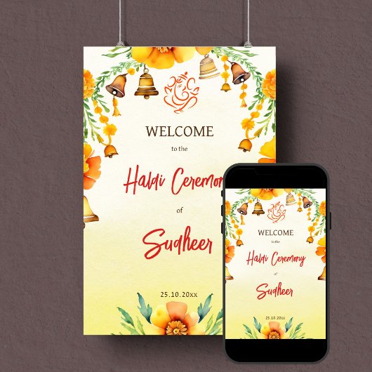 Haldi marigolds glocken indische Hochzeitsempfangs Poster
