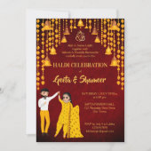 Haldi Mehndi Sangeet Indischer Hochzeitmaroon gelb Einladung (Vorderseite)