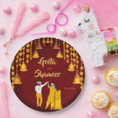 Haldi Mehndi Sangeet Indischer Hochzeitmaroon gelb Pappteller (Party)