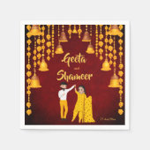 Haldi Mehndi Sangeet Indischer Hochzeitmaroon gelb Serviette (Vorderseite)