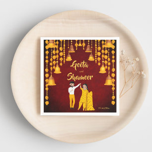 Haldi Mehndi Sangeet Indischer Hochzeitmaroon gelb Serviette