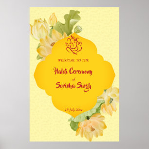 Haldi pithi-gelbe Lotus-Blume Begrüßungszeichen Poster