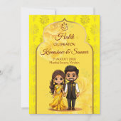 Haldi Sanget niedliche indische Brautpaare Cartoon Einladung (Vorderseite)