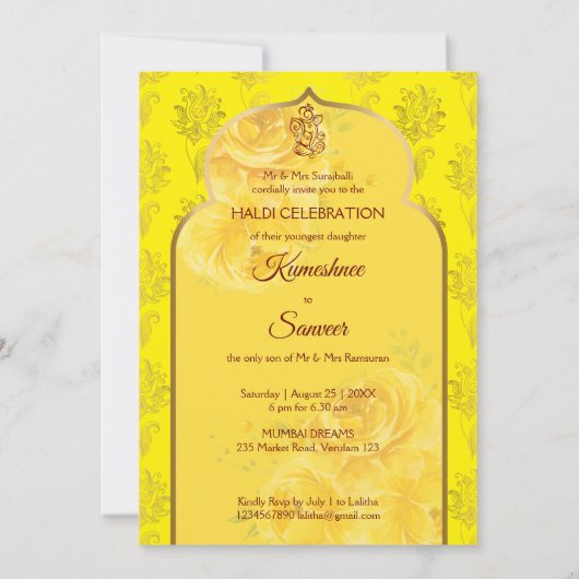 Haldi Sanget niedliche indische Brautpaare Cartoon Einladung (Rückseite)