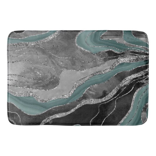 Hale Aquamarin Gray Marble Agate Silver Glitzer Gl Badematte (Vorderseite)