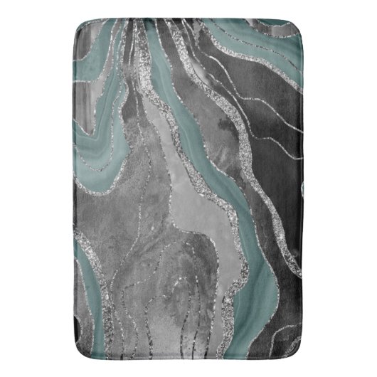 Hale Aquamarin Gray Marble Agate Silver Glitzer Gl Badematte (Vorderseite Vertikal)