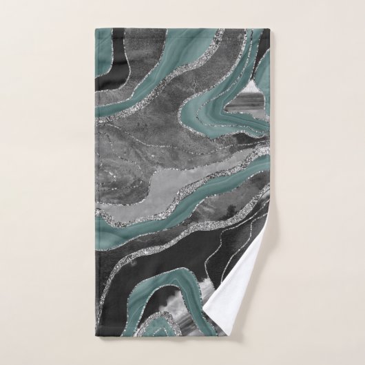 Hale Aquamarin Gray Marble Agate Silver Glitzer Gl Badhandtuch Set (Handtuch)