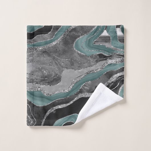 Hale Aquamarin Gray Marble Agate Silver Glitzer Gl Badhandtuch Set (Waschlappen)