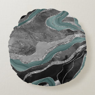 Hale Aquamarin Gray Marble Agate Silver Glitzer Gl Rundes Kissen