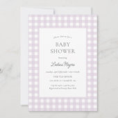 Hale Lila Gingham Classic Girls Baby Dusche Einladung (Vorderseite)