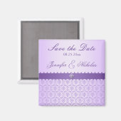 Hale Lilac Metallic Damask & Ribbon Save the Date Magnet (Vorderseite/Rückseite)