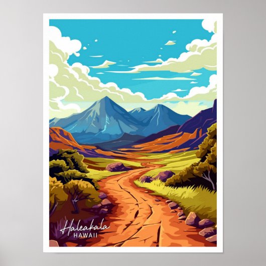 Haleakala Hawaii Reise Vintage Illustration Poster (Vorne)