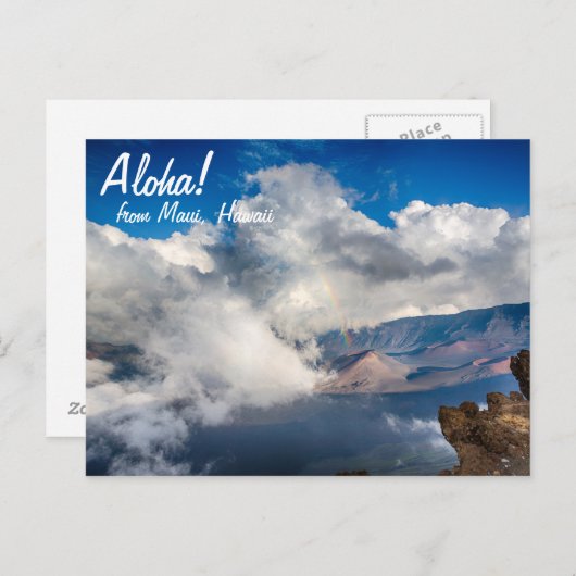 Haleakala Krater mit Regenbogen auf Maui, Hawaii Postkarte (Vorne/Hinten)