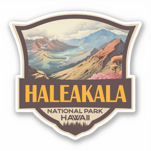 Haleakala Nationalpark Illustration Retro Abzeiche Aufkleber (Vorderseite)
