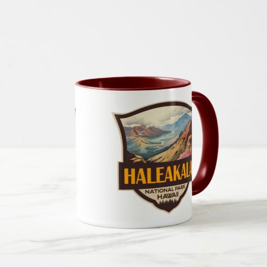 Haleakala Nationalpark Illustration Retro Abzeiche Tasse (VorderseiteRechts)