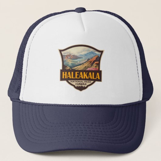 Haleakala Nationalpark Illustration Retro Abzeiche Truckerkappe (Vorderseite)