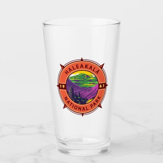 Haleakala Nationalpark Retro Kompass Emblem Glas (Vorderseite)