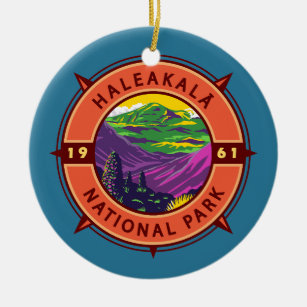 Haleakala Nationalpark Retro Kompass Emblem Keramik Ornament