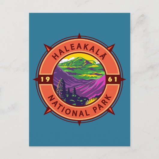 Haleakala Nationalpark Retro Kompass Emblem Postkarte (Vorderseite)