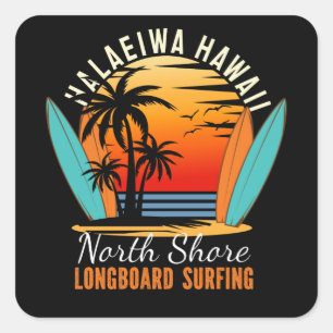 Haleiwa Hawaii North Shore Langboard Surfing Quadratischer Aufkleber