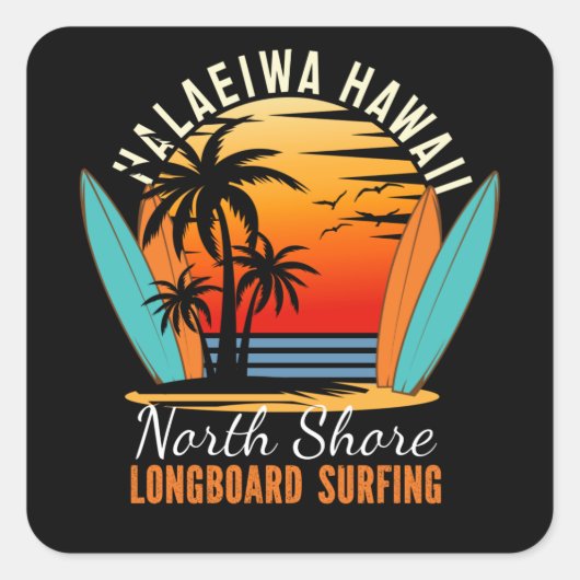 Haleiwa Hawaii North Shore Langboard Surfing Quadratischer Aufkleber (Vorderseite)