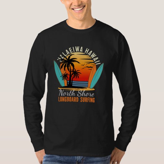 Haleiwa Hawaii North Shore Langboard Surfing T-Shirt (Vorderseite)