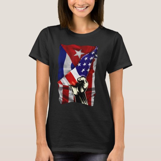 Half American Flag Cuban ROOTS USA Flag Cuba DNA T-Shirt (Vorderseite)