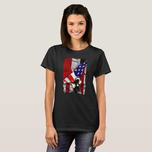Half American Flag Egyptian ROOTS USA Flag Egypt D T-Shirt (Vorne ganz)