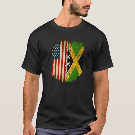 Half American Half Jamaican USA Flag Jamaica Flag  T-Shirt (Vorderseite)