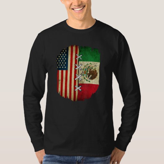 Half American Half Mexican USA Flag Mexico Flag T-Shirt (Vorderseite)