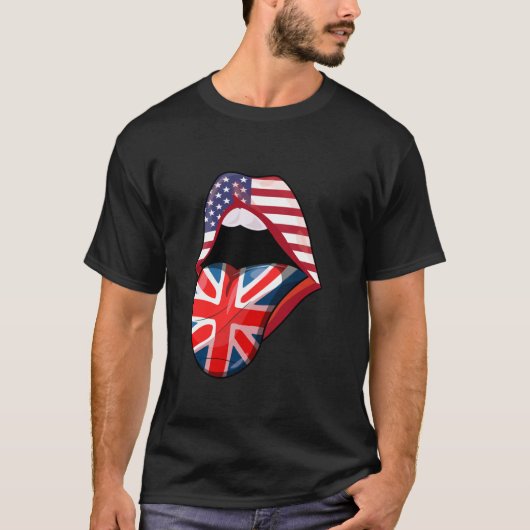 Half American Raised with British Lips USA Flag UK T-Shirt (Vorderseite)