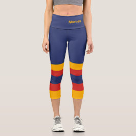 Half and Stripes Horizontal Lines Blue Yellow Red Capri Leggings