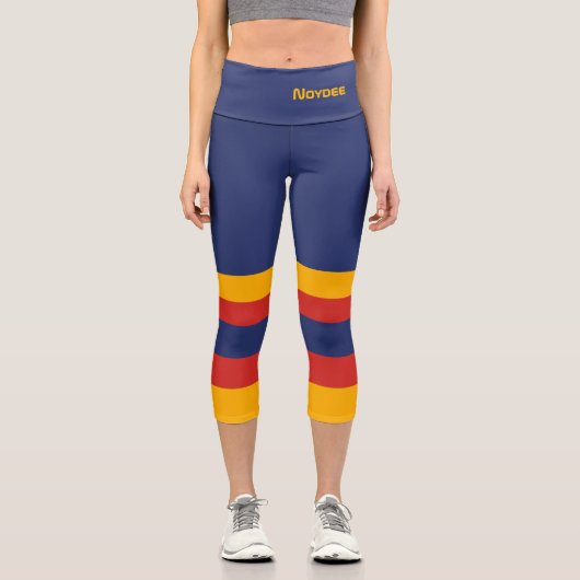 Half and Stripes Horizontal Lines Blue Yellow Red Capri Leggings (Vorderseite)