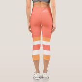 Half and Stripes Horizontal Lines Red Orange White Capri Leggings (Rückseite)