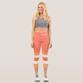 Half and Stripes Horizontal Lines Red Orange White Capri Leggings (Vorderseite)