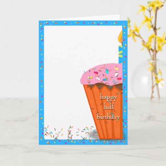 Half Birthday cupcake Karte (Gelbe Blume)