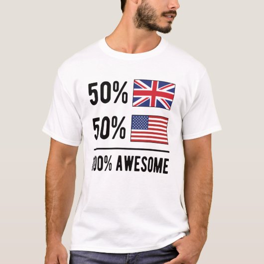 Half British Half American Flag Great Britain USA T-Shirt (Vorderseite)