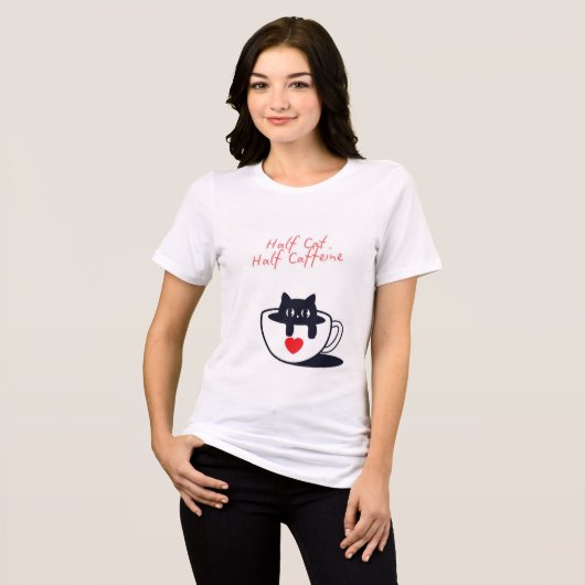 “Half cat, half caffeine.” Funny Cat Tri-Blend Shirt (Vorderseite voll)
