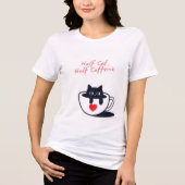 “Half cat, half caffeine.” Funny Cat Tri-Blend Shirt (Vorderseite)