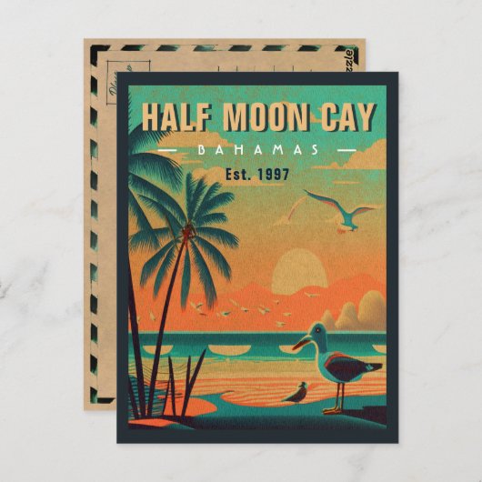 Half Moon Cay Bahamas Retro Seagull Souvenir 1950e Postkarte (Vorne/Hinten)