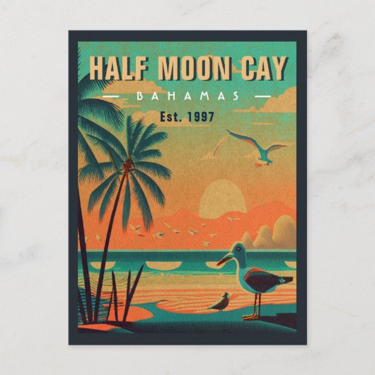 Half Moon Cay Bahamas Retro Seagull Souvenir 1950e Postkarte (Vorderseite)