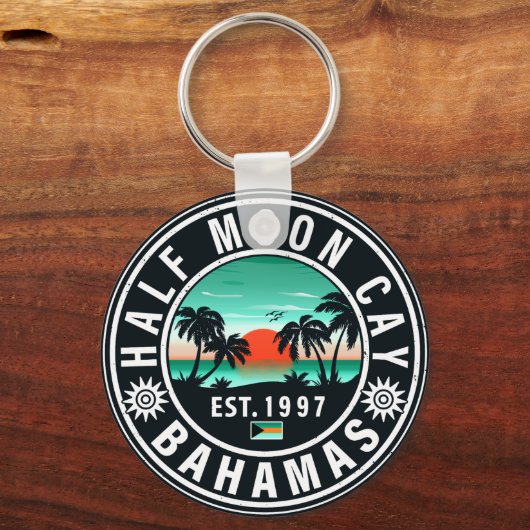 Half Moon Cay Bahamas Retro Sunset Souvenirs 60er Schlüsselanhänger (Rückseite)