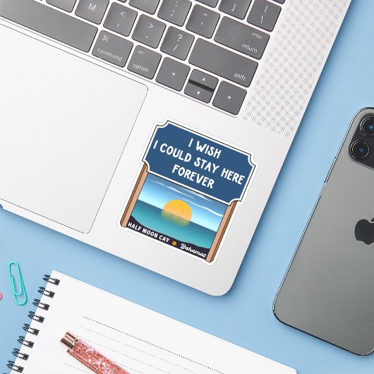 Half Moon Cay Bahamas Retro Sunset Vacation 60er Aufkleber (Laptop mit iPhone)