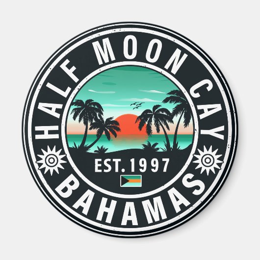 Half Moon Cay Bahamas Retro Sunset Vacation 60er Magnet (Vorne)